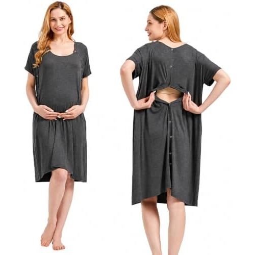 Mama & Wish Labor and Delivery Gown 3 in 1 Labor, Delivery and Nursing Gown for Hospital Made with Ultra-Soft Fabric