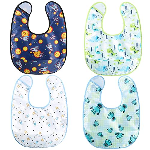 Baby bibs Waterproof Toddler bib - Feeding bib with Pocket for Infant Boy Girl Washable 6-36M