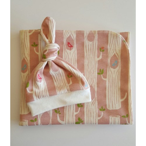 Organic Birds and Trees Swaddle Blanket & Newborn Hat Set. Newborn Take Home Set. Baby Shower Gift. Newborn Photo Prop. Organic Swaddle