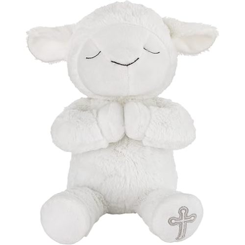 Little Love by NoJo Baptism White Plush Lamb with Praying Hands and Embroidered Cross