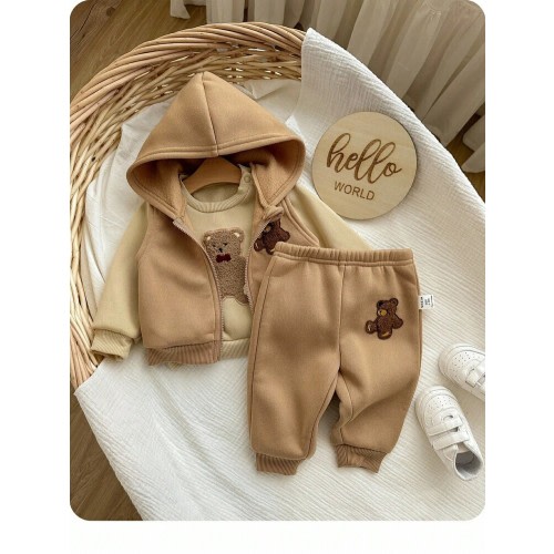 SHEIN Buy 2 Get 1 Free, 3-Pack Newbornl Casual Simple With Grab Thermal Lined Hooded Vest And Round Neck Sweatshirt And Trousers High Cost-Effective Multi-Piece Set Suitable For Birthday Parties, Evening Parties, Performances, Weddings, Baptisms, Opening