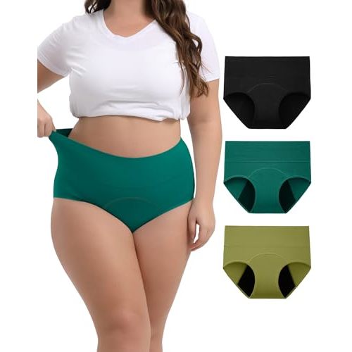 INNERSY Period Underwear for Women High Waisted Leak-Proof Postpartum Menstrual Panties 3-Pack