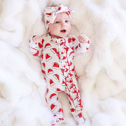 Santa Baby Bamboo Waffle Zipper Ruffle Footie