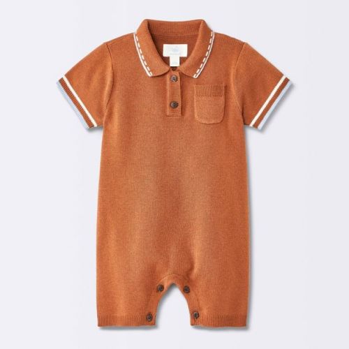 Baby Boys' Polo Sweater Romper - Cloud Island™ Copper 0-3M