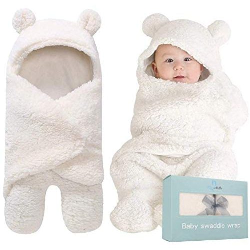 BlueMello Baby Swaddle Blanket | Ultra-Soft Plush Essential for Infants 0-6 Months | Receiving Swaddling Wrap White | Ideal Newborn Registry and Toddler Boy Accessories | Perfect Baby Girl Shower Gift