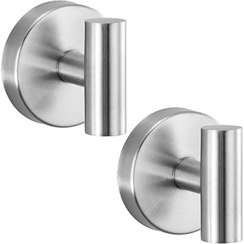Suction Cup Hooks No Drill Stainless Steel Shower Hooks Towel Hook Robe Hook Heavy Duty on Smooth and Non-Porous Surfaces in Bathrooms Kitchen Bedroom (2, Brushed Nickel)