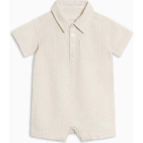 Mato Seersucker Collared Romper, Dune Stripe - Colored Organics | Maisonette