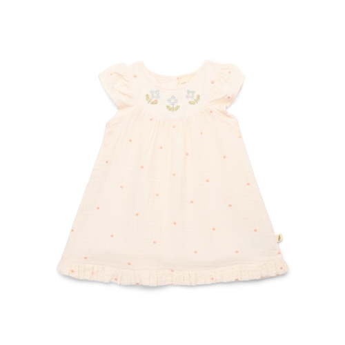 easy-peasy Baby Girls Organic Cotton Gauze Embroidered Flutter Dress, Sizes 0-24M