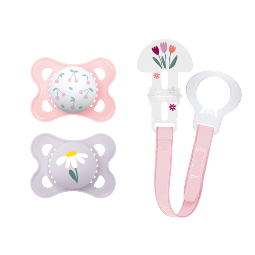 MAM I Love Mommy Collection Pacifiers (2 pack, 1 Pacifier Clip), MAM Pacifier 0-6 Months, Baby Girl Pacifier, Best Pacifier for Breastfed Babies