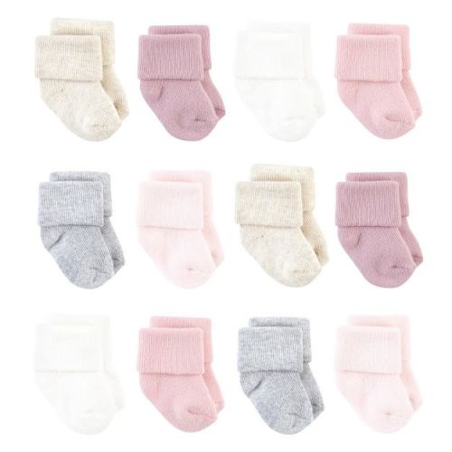 Hudson Baby Basics Infant Baby Cozy Terry Baby Sock 12-Pack, Blush Earth Tones, 6-12 Months
