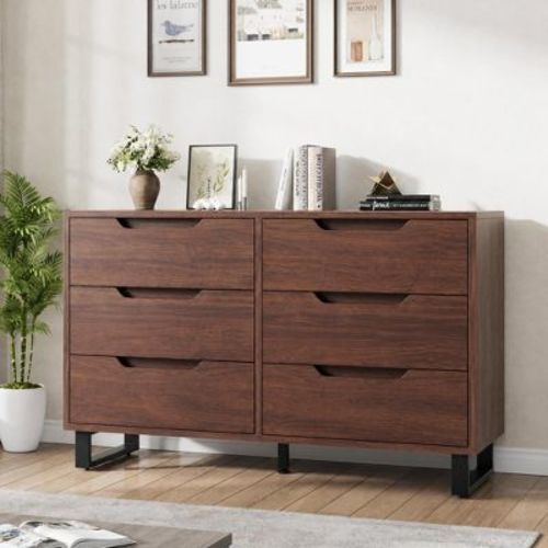 Garvee 6 Dresser for Bedroom, Freestanding 47.2" Horizontal Drawer Dressers Cabinet with Storage, Wooden Closet Storage Chest for Bedroom
