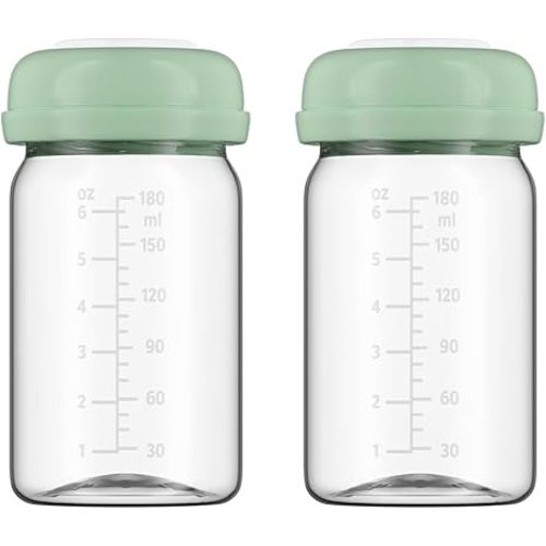 Breastmilk Storage Bottles Collection Bottles, 6oz Wide-Neck Breast Milk Container Compatible for Spectra S1 S2 SG Motif Luna Breast Pumps, Fit for Momcozy Breast Milk Cooler & Fridge, 2 Packs
