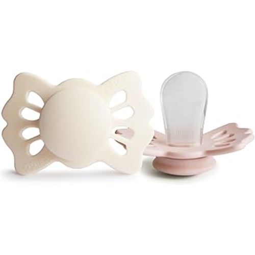 FRIGG Lucky Symmetrical SilkySoft Silicone Baby Pacifier | Made in Denmark | BPA-Free (Cream/Blush, 0-6 Months)