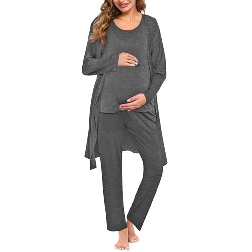 SWOMOG Maternity Nursing Robe Set 3 PCS Women Postpartum Pajamas Breastfeeding Labor Delivery Hospital Pregnancy Pjs