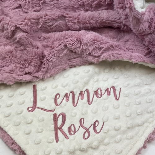 Personalized Baby Blanket, Woodrose Glacier and you Choose Minky dot color, Woodrose Glacier Blanket, Newborn Girl gift, PINK BLANKET