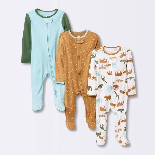 Baby Boys' 3pk Zip-Up Sleep N' Play - Cloud Island™, Color: Brown, Size: Newborn