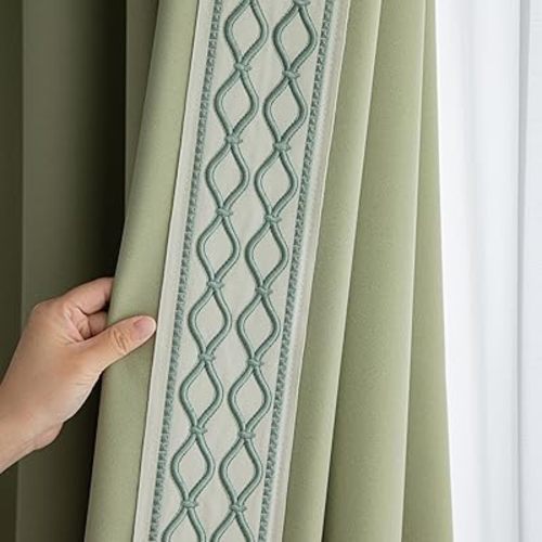 Green Pinch Pleat Curtains with Trim -Timeless Style for Elegant Spaces(2 Panels) (50‘’W x 84‘’L)