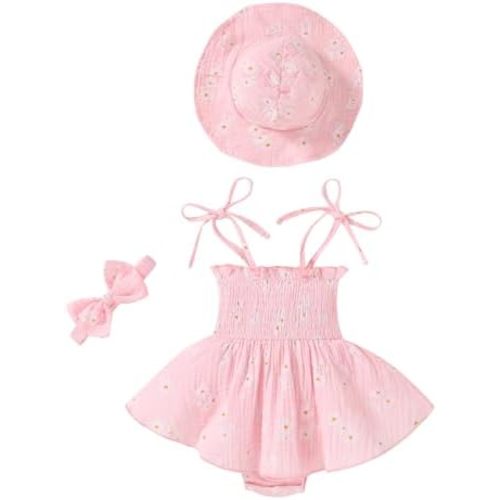 Happy Town Baby Girl Clothes Sleeveless Romper Dress with Headband and Hat