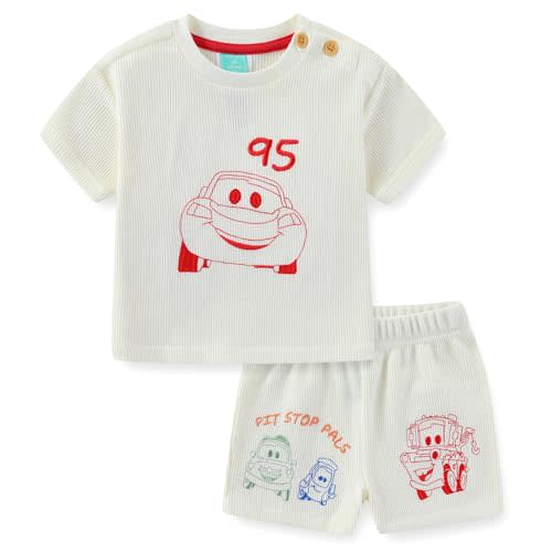 Disney Cars Lightning McQueen Baby Boys Waffle Knit Short Sleeve T-Shirt and Shorts Set for Infant