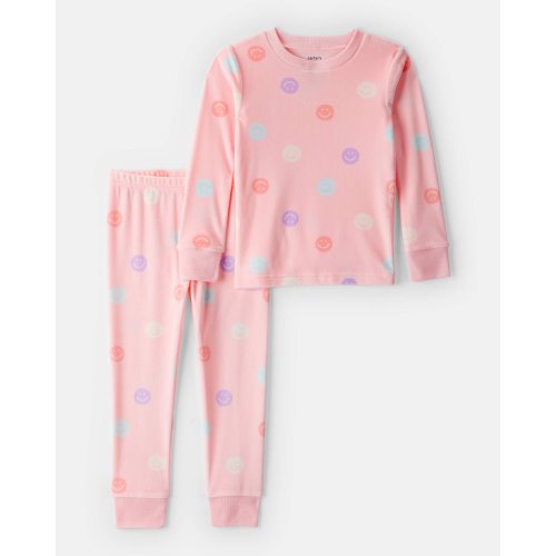 Toddler Girl Smiley Face Print DreamPlush Long-Sleeve Snug Fit 2-Piece Pajamas - Pink - Carter's | Carter's