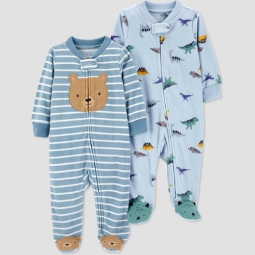 Baby Boys' 2pk Bear & Dino Fleece Sleep N' Play - Just One You® made by carter's Blue