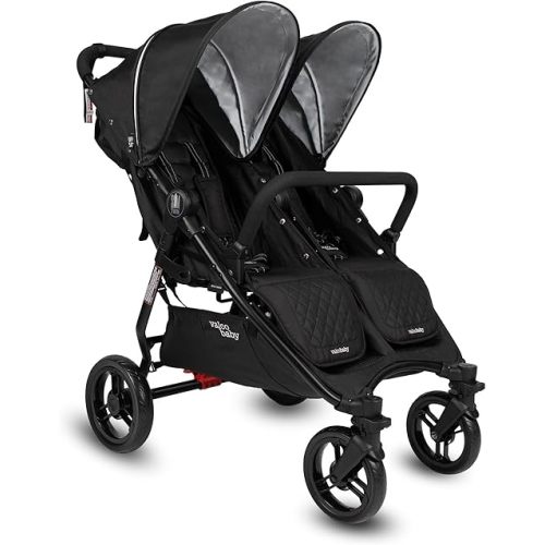 Valco Baby Slim Twin Stroller 2024 (Licorice) - Lightweight Double Stroller Side by Side, Compact Fold, Toddler Twin Stroller with Large SPF50 Canopy, Adjustable Footrest, and Reclining Seats