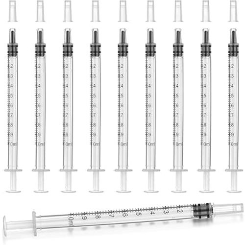 12pack 1ml Syringes Without Needle Plastic for Liquid, Measuring, Ink Refilling, Oil, Liquids Glue Applicator, With Cap