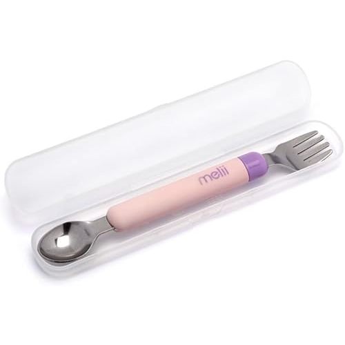 melii Spork On The Go - Travel Utensils for Babies and Toddlers - Detachable Fork and Spoon with Carrying Case - Pink & Purple