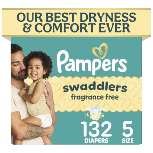 Swaddlers Diapers, Size 5 (20-37 lbs), 132 Count, Fragrance Free, Hypoallergenic, Absorbent, Pediatrician Recommended, Skin Safe