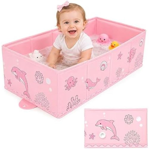 AirSwim Collapsible Baby Bathtub, Portable Baby Bath Tub for 6M-4Y, Pink