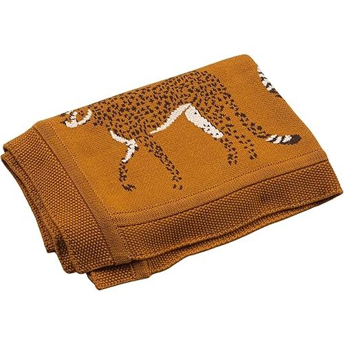 Creative Co-Op Soft Cotton Knit Baby Blanket with Decorative Cheetahs, Mustard Color