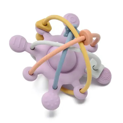 Little Rawr Silicone Rattle & Teether Wheel Dusky Large | Baby Bunting AU