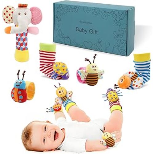 Wrist Rattles Foot Finder Rattle Toy for 3-6 Months Baby, Feet Leg Ankle Socks Arm Hand Bracelet Shaker for 6-9 Months Infant boy & Girl, Gift Set for 0-2 Years Newborn Babies (5 pcs-C)