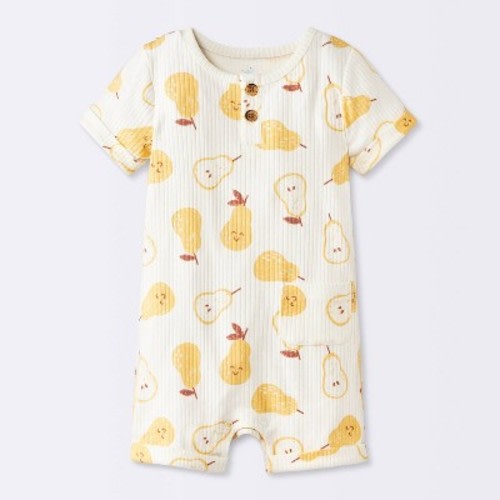 Baby Boys' Pear Fruit Graphic Pocket Henley Short Sleeve Romper - Cloud Island™ Cream 12M