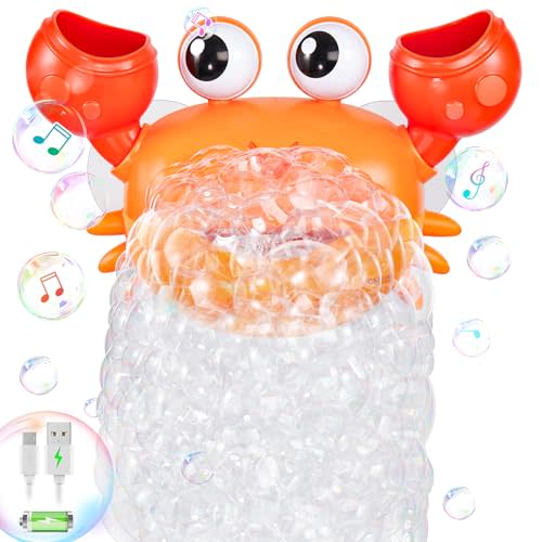 Gigilli Crab Baby Bath Toys, Rechargeable Bath Bubble Machine for Toddler Bathtub Bubble Maker Music Control for Kids Ages 1-3, 6-12-18 Months Christmas Stocking Stuffers Birthday 1 2 3 Boy Girl Gifts