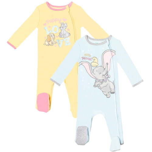 Disney Classics Lady and the Tramp Dumbo Newborn Baby Girls 2 Pack Sleep N' Play Coveralls Newborn