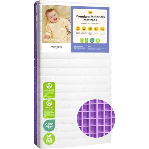 MAMAZING Aerobase Pro Crib Mattress, Dual-Core Spine Support & Breathable Design, PCM Temperature Regulation, Washable Infant & Toddler Mattress, Fits Standard Crib & Toddler Bed (52 x 28 x 3.7 in)
