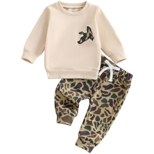 Toddler Baby Boy Fall Clothes Camo Outfit Animal Embroidery Long Sleeve Sweatshirt Camouflage Pant Set