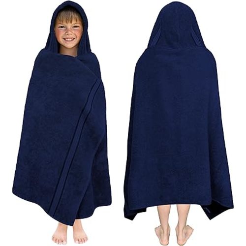 ORIGINAL KIDS Hooded Bath Towel Wrap - Ultra Soft 100% Cotton Terry Large Oversized Hooded Kids Towel with Border - Toddler Big Kid Shower Pool Beach Towel - Soft Absorbent Quick Dry - 30 x 54 - Navy