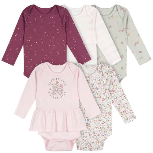 5-Pack Baby Girls Flowers Long Sleeve Bodysuits – Gerber Childrenswear