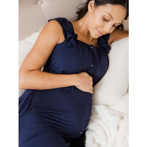 Ruffle Strap Labor & Delivery Gown | Navy - Kindred Bravely M/L