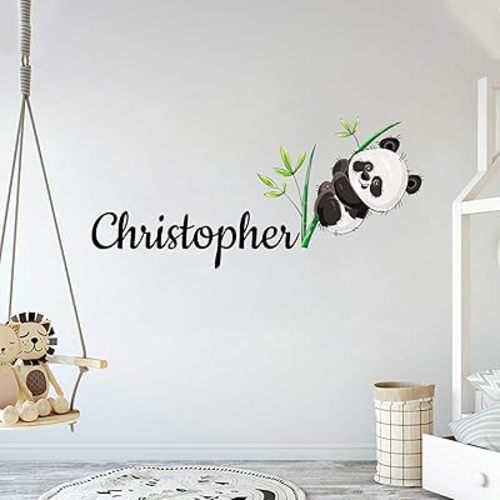 Custom Name Panda Bamboo Wall Decals | Panda Decorations for Kids | Nursery Wall Decor | Panda Party Decorations | Multiple Customization Options (Wide 32"x14" Height)