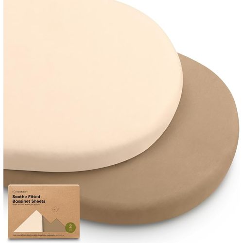 2-Pack Organic Bassinet Sheets for Girls, Boys - 100% Cotton Bassinet Mattress Sheets Compatible with Halo Bassinest Swivel Sleeper, Graco, Baby Delight, Chicco, Unisex Fitted Bassinet Sheets (Pecan)