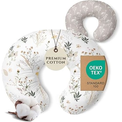 Pobibaby 1-Pack Premium Nursing Pillow Cover - Ultra Soft & Stretchy 96% Cotton, Breastfeeding Pillow Cover for Baby Boys and Girls (Wildflower)