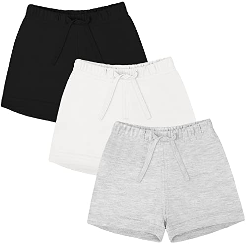 Ruisita 3 Pack Unisex Baby Toddler Cotton Shorts with Drawstring Baby Pull-on Soild Shorts Soft Clothes for Summer Daily