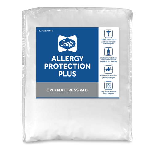 Sealy Allergy Protection Plus Waterproof Crib and Toddler Mattress Protector Pad, White, 52" x 28"