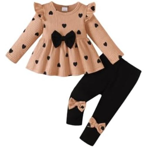 Renotemy Infant Baby Girl Clothes Toddler Girls Outfits Fall Winter Long Sleeve Ruffle Top Bow Pants Little Girl Clothing Set