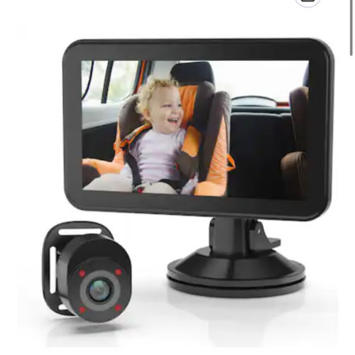 Rexing - BC500 In-Car Baby Cam with Monitor – HD 1080p & Infrared Night Vision - Black