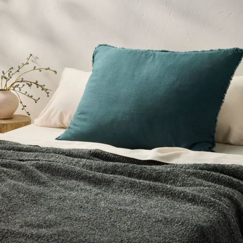 King Euro Heavyweight Linen Blend Decorative Throw Pillow Dark Teal Blue - Casaluna™: Rectangle, Rayon & Linen, Removable Cover