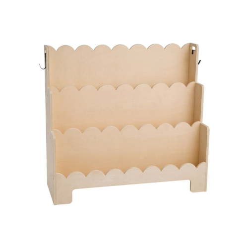 Montessori Bookshelf 3 Tier - Scalloped Kids Bookcase, Front Facing Toddler Shelf with Hooks, Baby Room Furniture for Living Room, Nursery, Preschool
